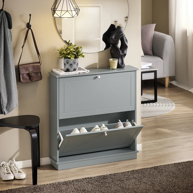 SoBuy FSR99-HG Armoire à Chaussures 2 Abattants Ultra-Slim 18cm, Rangement 6- Paires pour Couloir – 76x18x78 cm, Gris