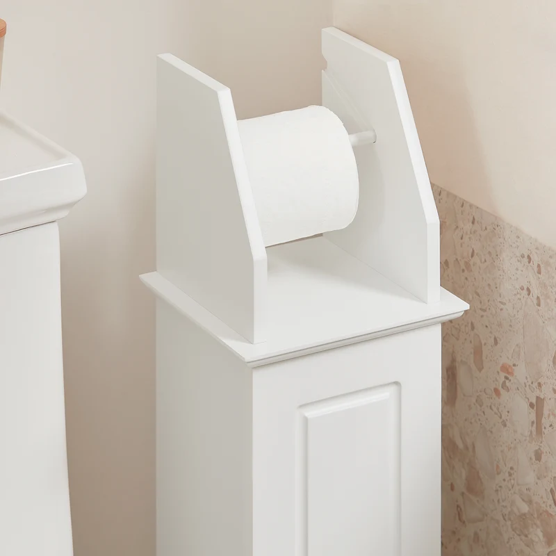 SoBuy BZR53-W Support Papier Toilette Armoire Toilettes Porte Brosse WC Meuble de Salle de Bain sur Pied en Bois ,20x18x79 cm
