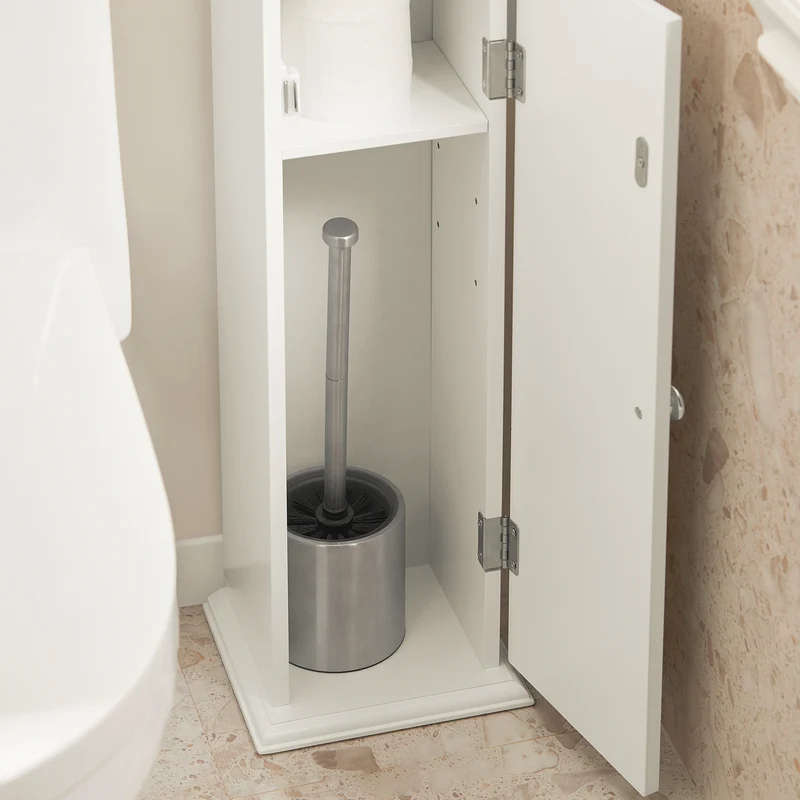 SoBuy BZR53-W Support Papier Toilette Armoire Toilettes Porte Brosse WC Meuble de Salle de Bain sur Pied en Bois ,20x18x79 cm