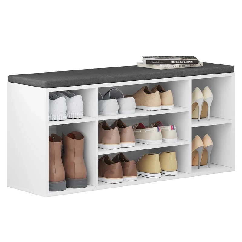 Banc à chaussures 7 compartiments blanc et gris