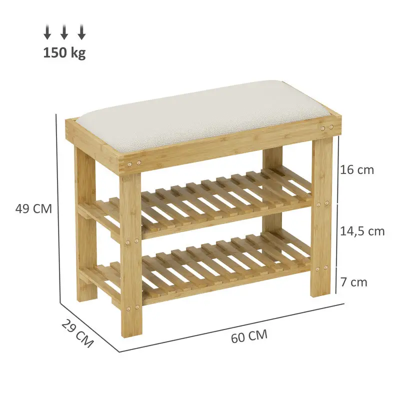 Banc à chaussures avec assise rembourrée bambou