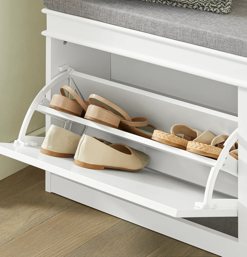 Banc à chaussures blanc avec assise rembourrée