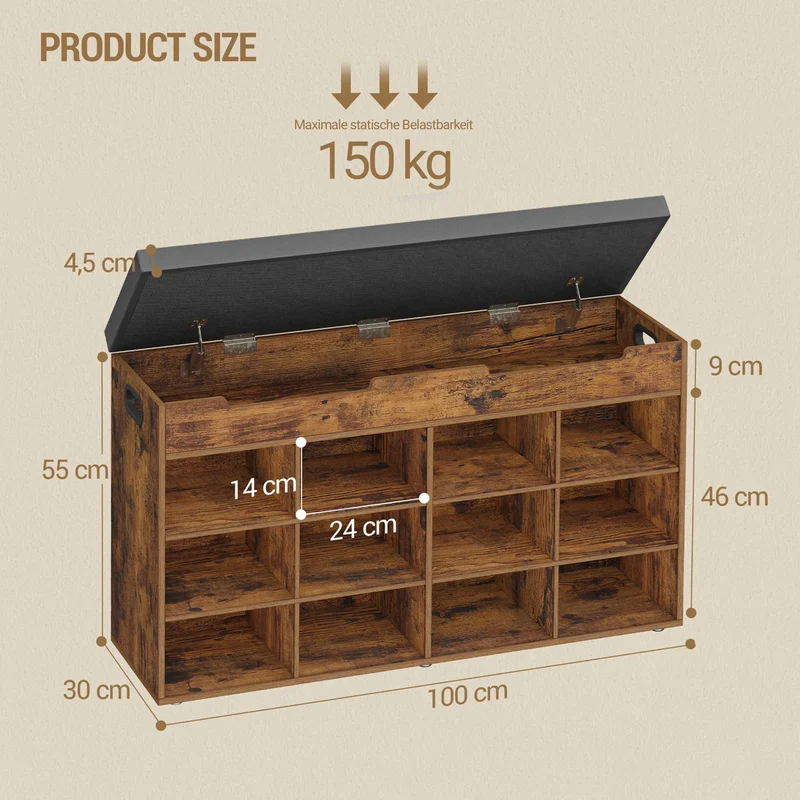 Banc à chaussures 12 cases 30 x 100 x 55 cm