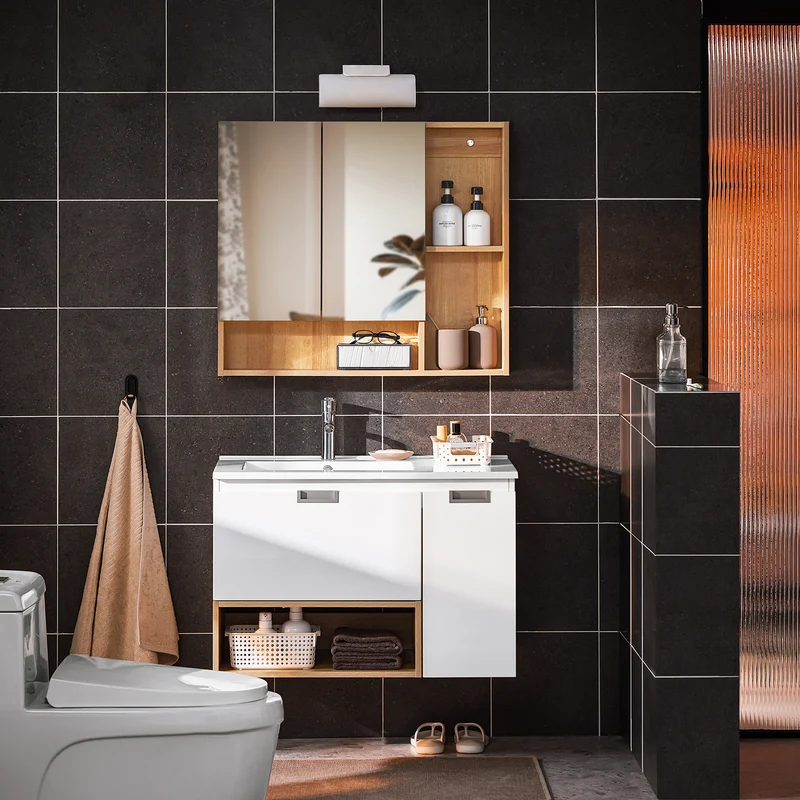 SoBuy BZR177-N Armoire Murale avec Miroir, Placard de Rangement, Meuble Haut avec 2 Portes, Étagère Réglable, 80x13x70 cm