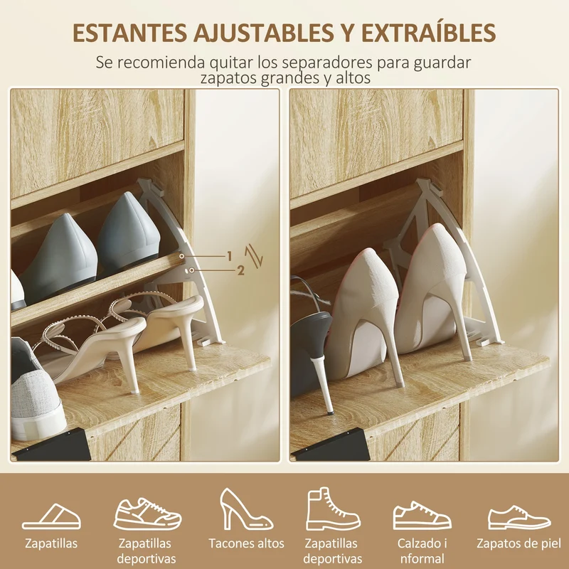 Meuble à chaussures naturel étroit 2 abattants
