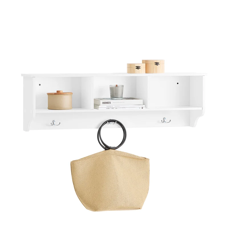 SoBuy FHK35-W Porte-Manteau Mural avec 3 Compartiments et 3 Crochets, pour Entrée et Couloir, Rangement Optimisé, Design Fonctionnel – L100×P20×H30 cm, Blanc