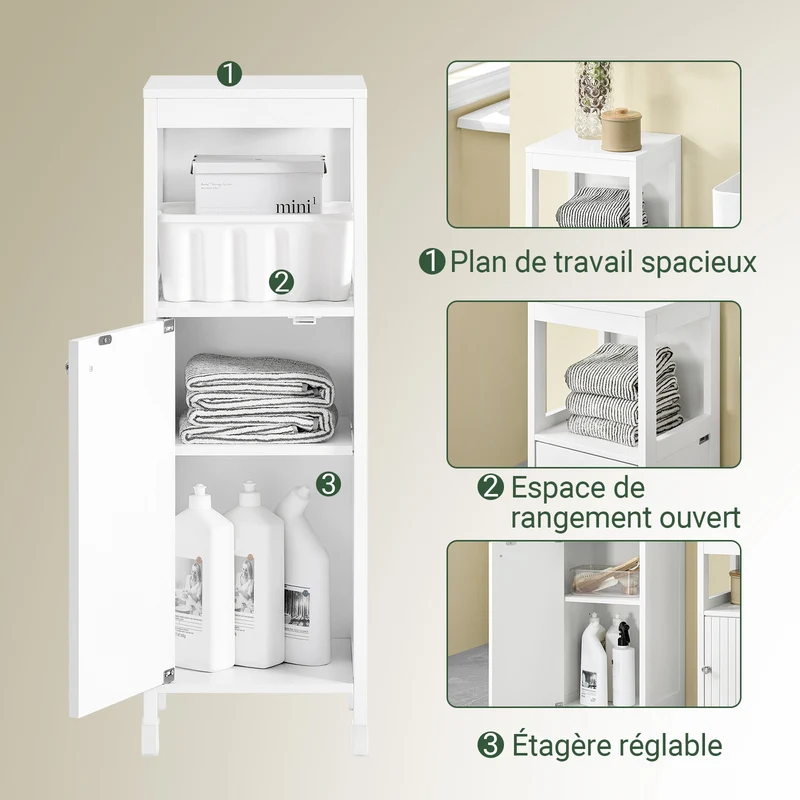 SoBuy BZR186-W Meuble Salle de Bain sous Lavabo, 30x30x89 cm, Meuble de Rangement Armoire WC Blanc, Design Slim, Idéal pour Petites Salles de Bain