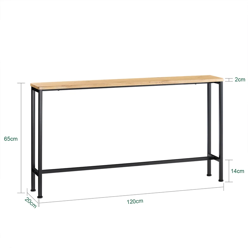 SoBuy FSB19-E Console d’Entrée Design Fonctionnel et Gain de Place, Design Moderne, Structure Robuste, Usage Quotidien – L120×P20×H65 cm, Métal, Naturel et Noir