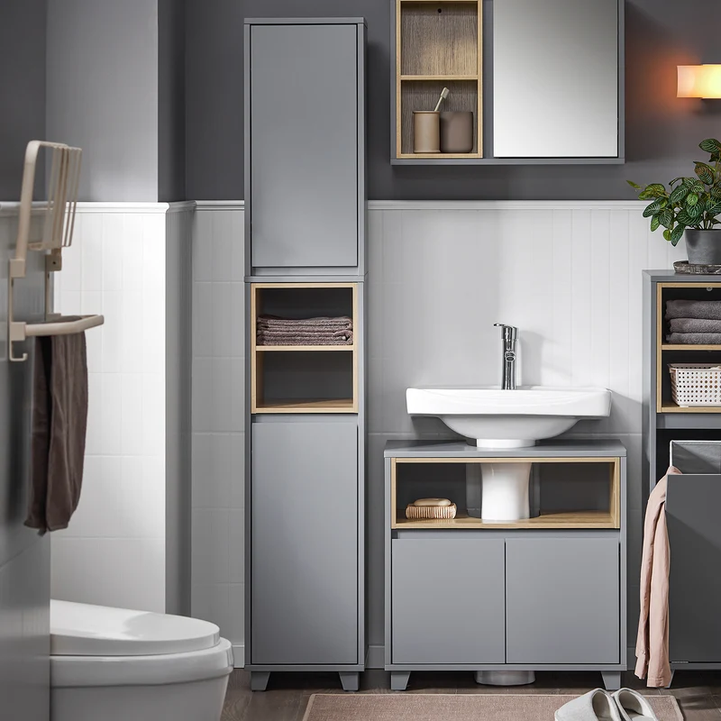 SoBuy BZR147-DG Meuble Colonne Armoire de Salle de Bain Étagère Étroite avec 2 Portes et 2 Compartiments