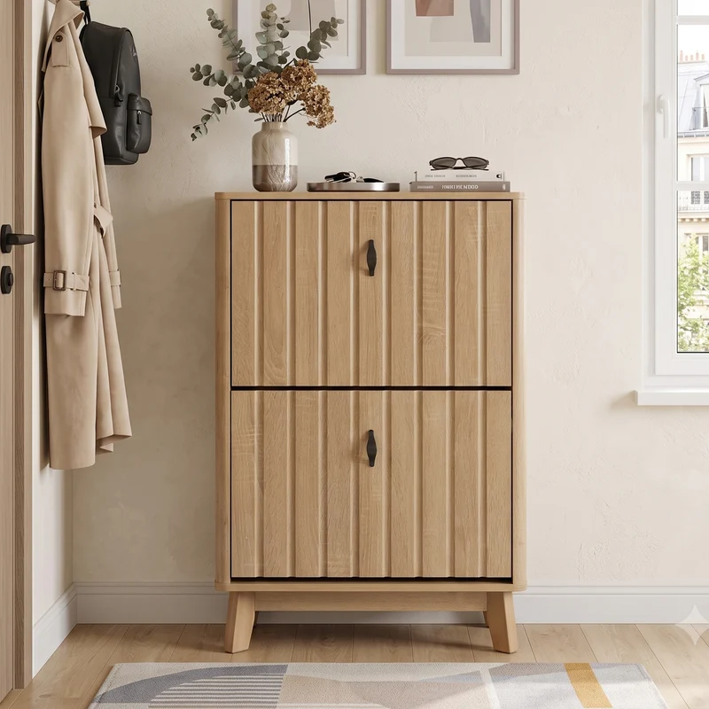 Meuble à chaussures effet chêne, grande capacité, design ultra-fin 60 cm MODERNCONSOLEHOME