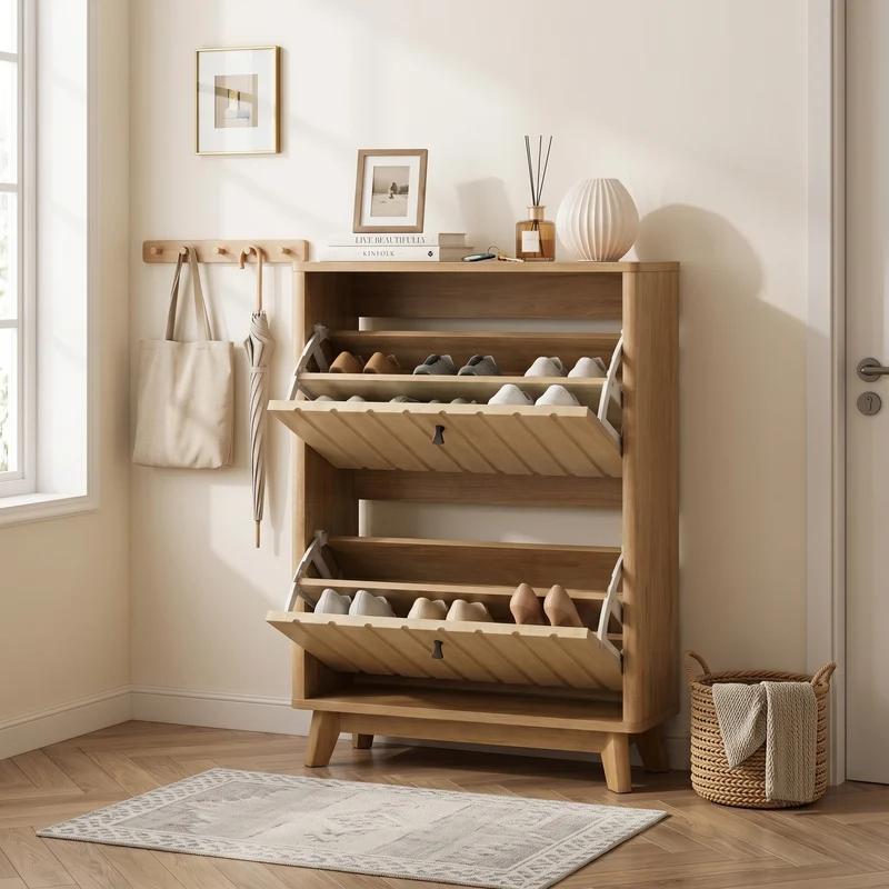 Meuble à chaussures effet chêne, grande capacité, design ultra-fin 60 cm MODERNCONSOLEHOME
