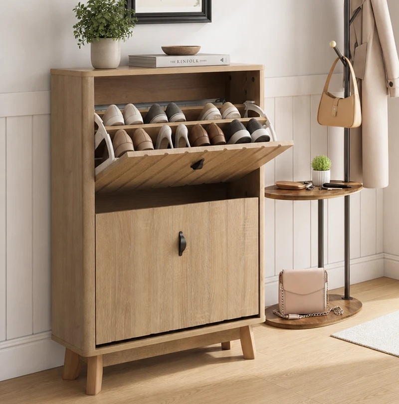 Meuble à chaussures effet chêne, grande capacité, design ultra-fin 60 cm MODERNCONSOLEHOME