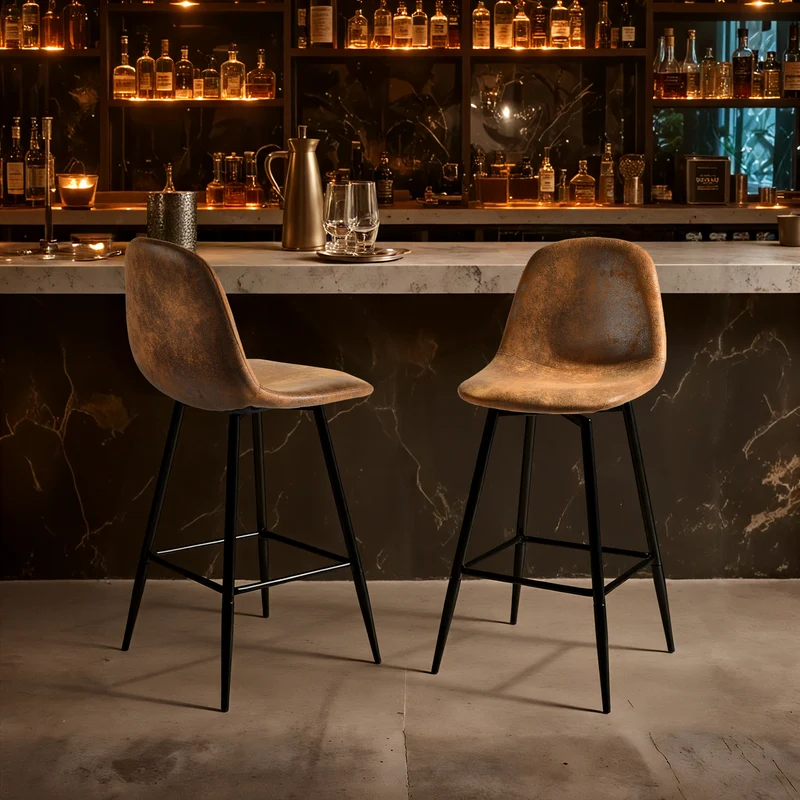 Lot de 2 tabourets de bar vintage pivotants en faux daim style industriel 67Hcm CHARLTON COUNTER SUEDE BROWN BLACK LEG 2PCS