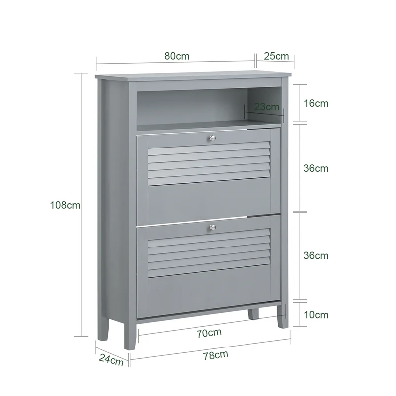 SoBuy FSR152-HG Armoire à Chaussures 2 Abattants, Rangement pour Entrée Couloir – 80x25x108 cm, Gris