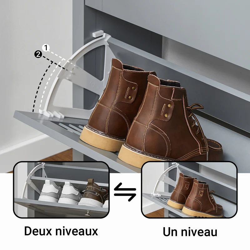 SoBuy FSR152-HG Armoire à Chaussures 2 Abattants, Rangement pour Entrée Couloir – 80x25x108 cm, Gris