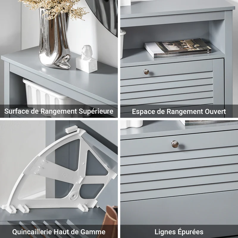 SoBuy FSR152-HG Armoire à Chaussures 2 Abattants, Rangement pour Entrée Couloir – 80x25x108 cm, Gris