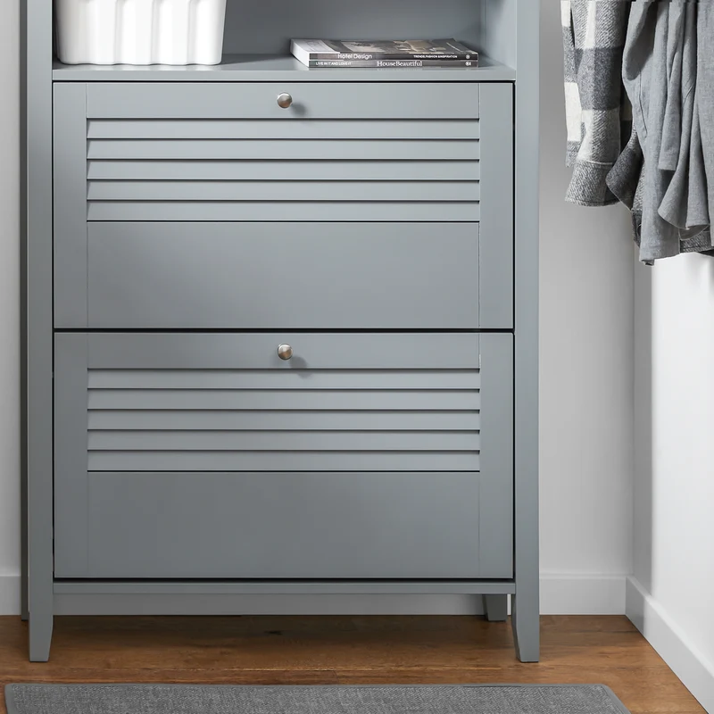 SoBuy FSR152-HG Armoire à Chaussures 2 Abattants, Rangement pour Entrée Couloir – 80x25x108 cm, Gris