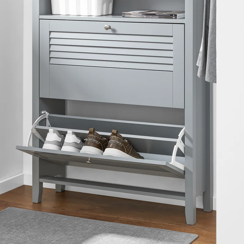 SoBuy FSR152-HG Armoire à Chaussures 2 Abattants, Rangement pour Entrée Couloir – 80x25x108 cm, Gris
