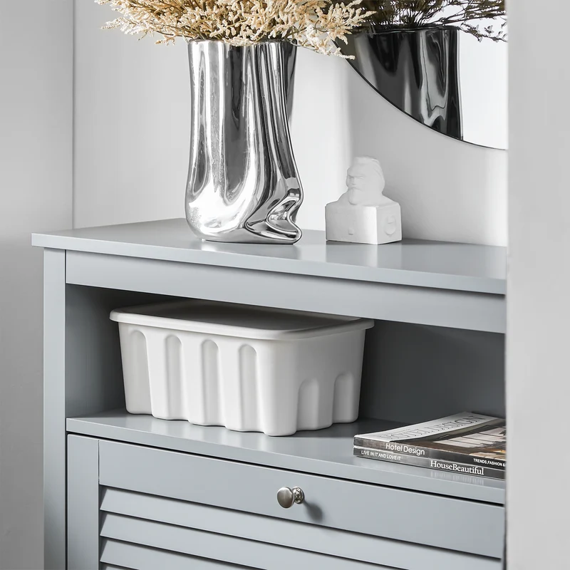 SoBuy FSR152-HG Armoire à Chaussures 2 Abattants, Rangement pour Entrée Couloir – 80x25x108 cm, Gris