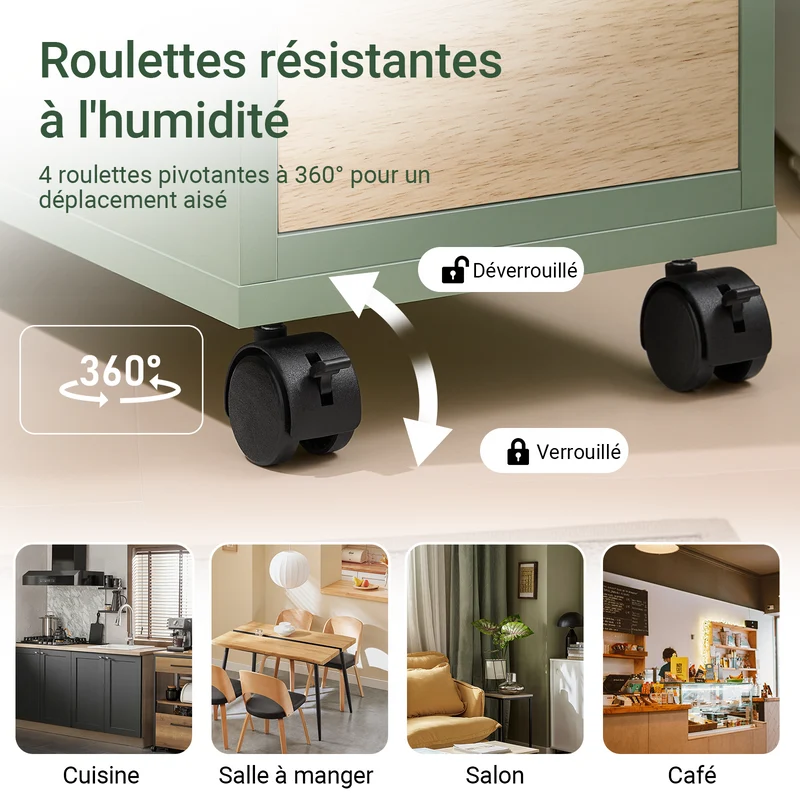 SoBuy BZR54-GR Meuble Salle de Bain à roulettes, Armoire de Salle de Bain Étroit avec 3 Tiroirs et Étagère Réglable, Petit Meuble WC en Bois pour Toilette, Vert, 65x24x82cm