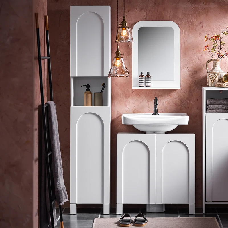 SoBuy BZR163-W Meuble Colonne, Armoire Haute de Salle de Bain Étroit avec 2 Portes Étagères Réglables