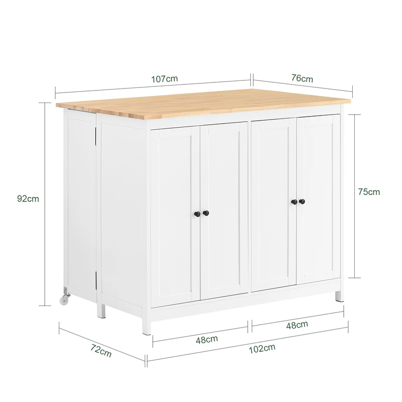 SoBuy KNL10-WN îlot Central de Cuisine Buffet de Rangement Mange-Debout avec Plans de Travail Rabattable 2 armoires 4 Portes