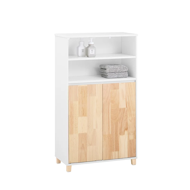SoBuy BZR143-WN Meuble Bas de Salle de Bain avec Bac à Linge Amovible avec 3 Compartiments et 1 Panier à Linge