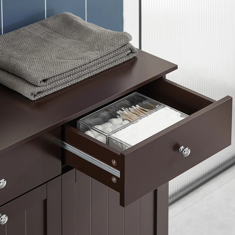 SoBuy BZR33-BR Meuble Bas de Salle de Bain Armoire Toilette avec 2 Tiroirs et 2 Paniers