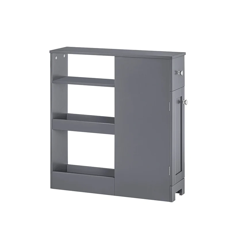 SoBuy BZR106-DG Armoire Étroit Armoire Toilettes WC Compact sur Roulettes Support Papier Toilette Chariot de Stockage Polyvalente