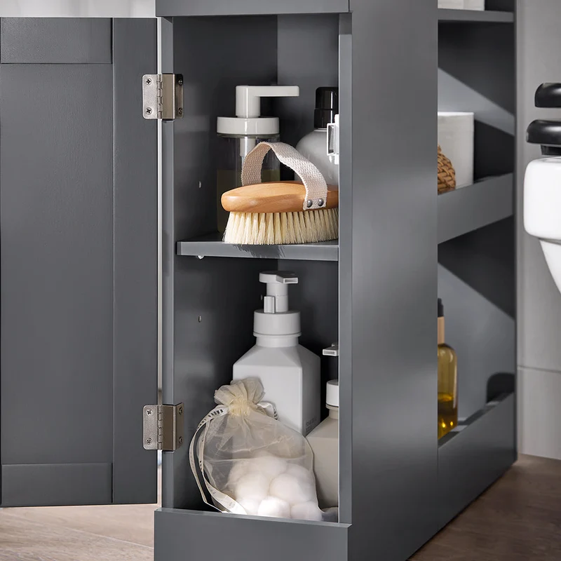 SoBuy BZR106-DG Armoire Étroit Armoire Toilettes WC Compact sur Roulettes Support Papier Toilette Chariot de Stockage Polyvalente