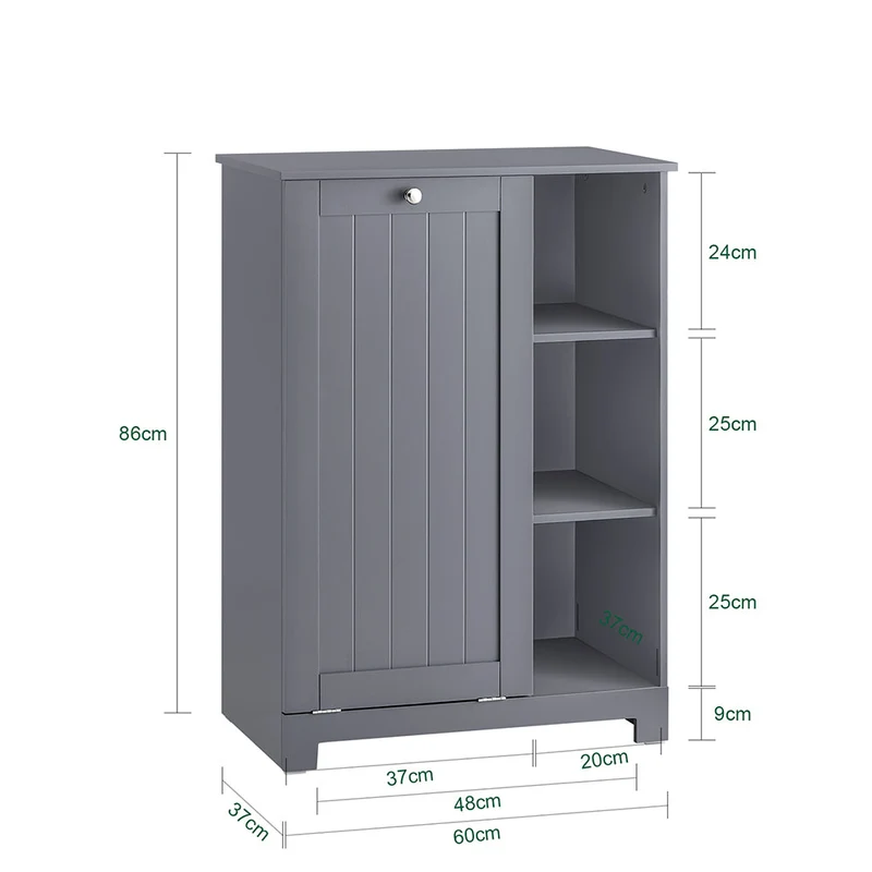 SoBuy BZR105-DG Meuble Bas Armoire à Linge avec Sac à Linge, Coffre à Linge, Porte Vêtement, Corbeille à Linge Sale