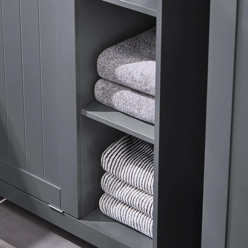 SoBuy BZR105-DG Meuble Bas Armoire à Linge avec Sac à Linge, Coffre à Linge, Porte Vêtement, Corbeille à Linge Sale