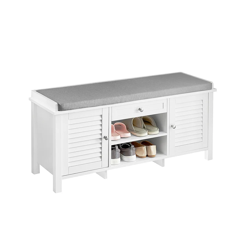 SoBuy FSR83-W Banc à Chaussures avec Coussin Rembourré et Rangement pour Entrée Couloir – 110x35x50 cm, Blanc