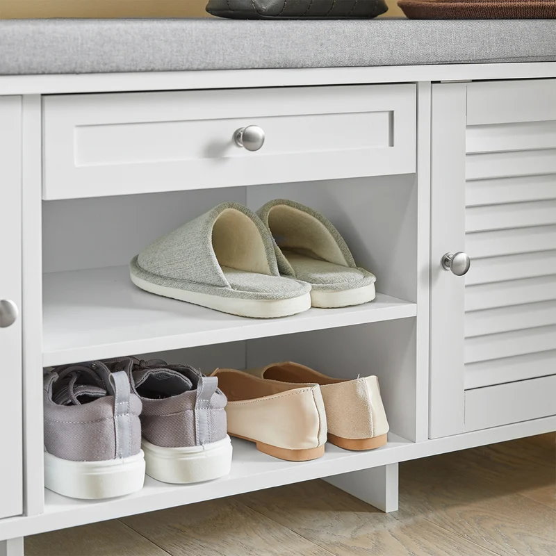 SoBuy FSR83-W Banc à Chaussures avec Coussin Rembourré et Rangement pour Entrée Couloir – 110x35x50 cm, Blanc
