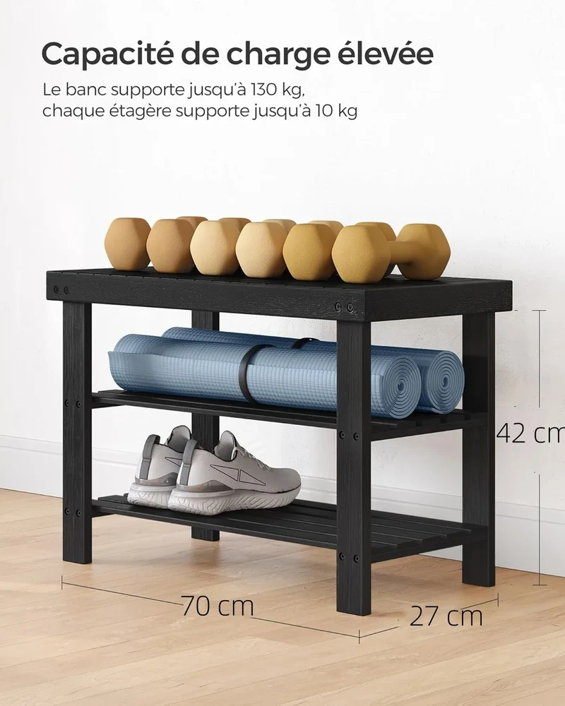 Étagère à chaussures en bambou 3 niveaux pour entrée