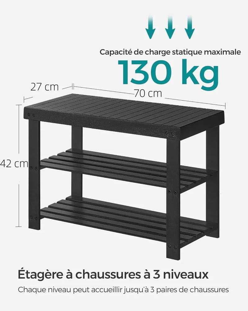 Étagère à chaussures en bambou 3 niveaux pour entrée