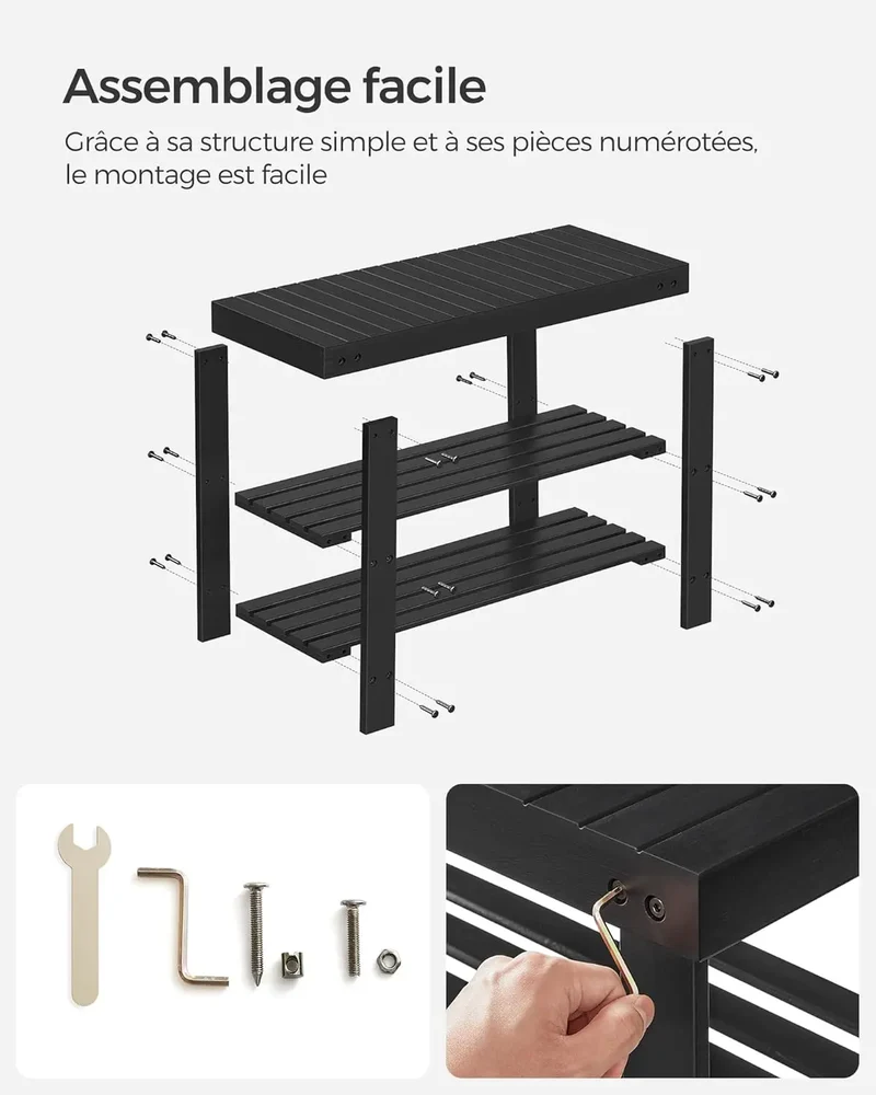Étagère à chaussures en bambou 3 niveaux pour entrée