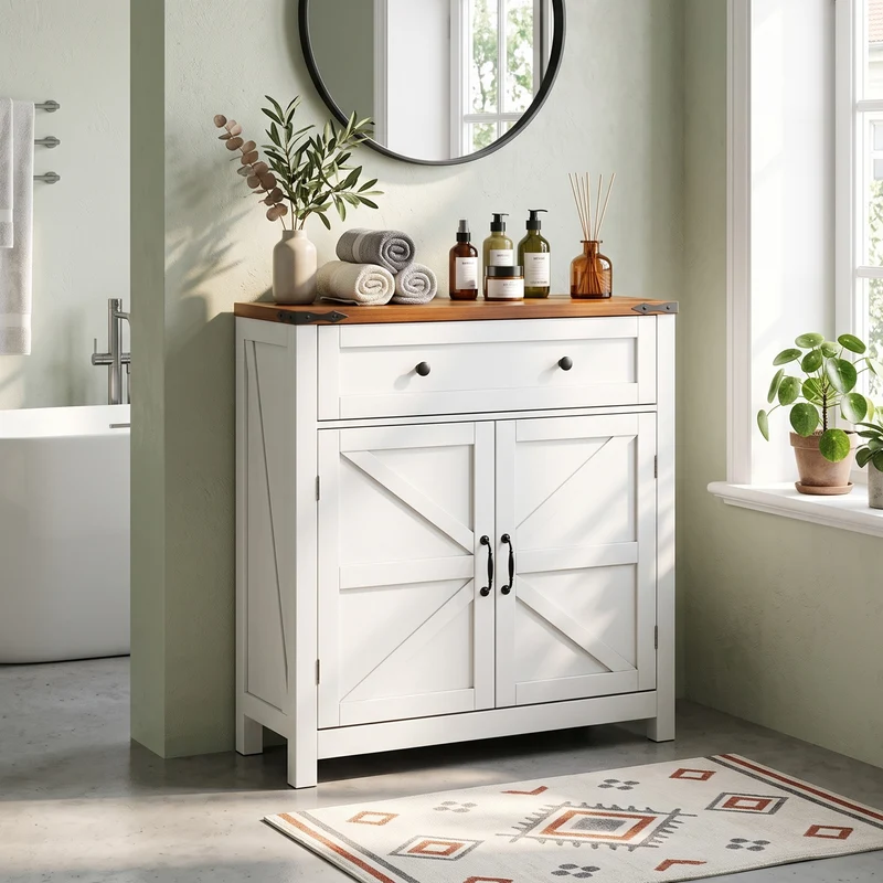 Buffet commode style ferme 2 portes et tiroir, plateau effet noyer, 76 cm LUXURY PLANT HOME