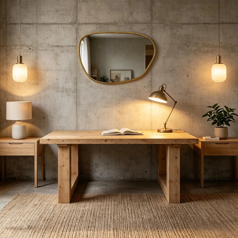 Miroir mural asymétrique en verre trempé, cadre bois naturel 90x60cm IRON PANEL