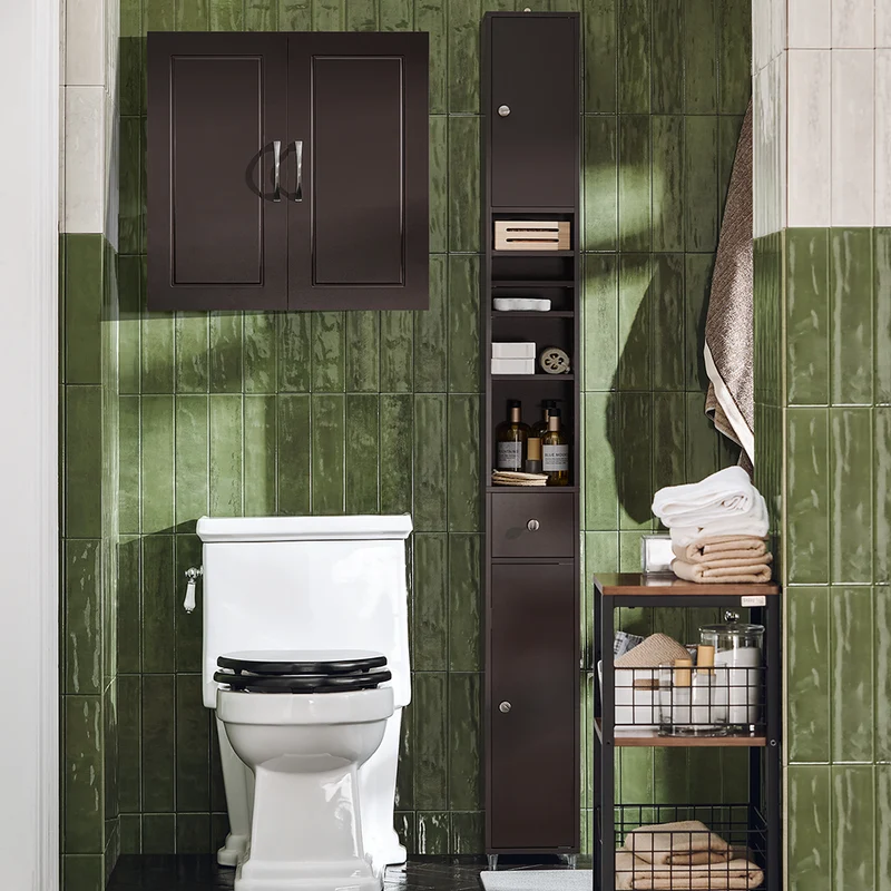 SoBuy FRG231-BR Meuble Haut Salle de Bain Suspendu Armoire Murale avec Étagère Réglable et Porte Rangement Mural Compact pour Salle de Bain, WC ou Cuisine Marron 60x30x60 cm