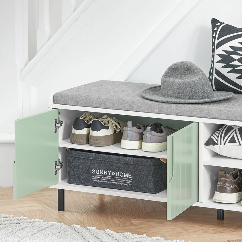 SoBuy FSR158-GR Banc de Rangement, Banc à Chaussures, Meuble Chaussures, Meuble Bas Entrée sur Pieds en métal avec coussin rembourré