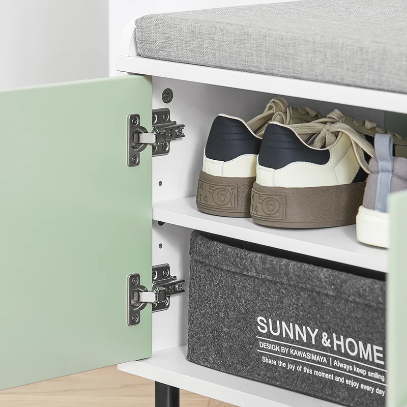 SoBuy FSR158-GR Banc de Rangement, Banc à Chaussures, Meuble Chaussures, Meuble Bas Entrée sur Pieds en métal avec coussin rembourré