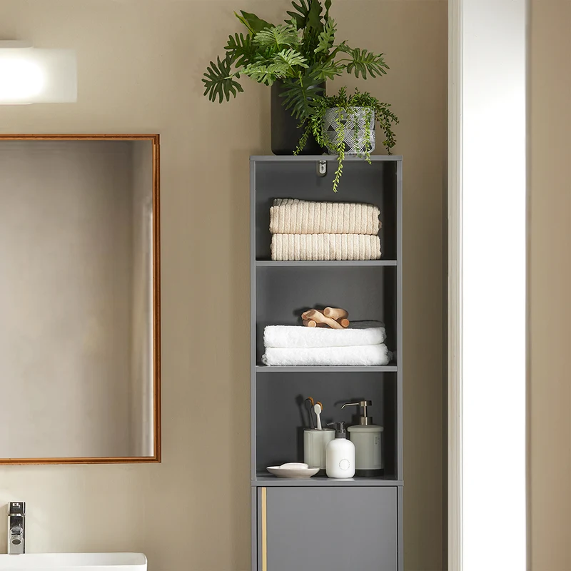 SoBuy BZR130-HG Meuble Colonne de Salle de Bain, Armoire Toilette Haute, Placard avec étagères réglables, et 3 niches Ouvertes