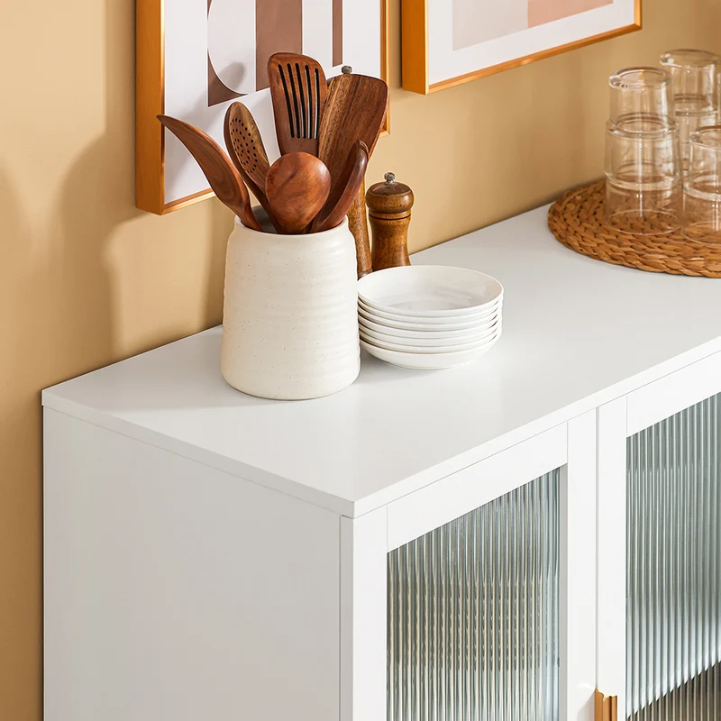 SoBuy FSB86-W Buffet Bas, Commode Armoire de Rangement, Buffet Bahut pour Cuisine Salle à Manger Salon Entrée avec Placard, 3 Tiroirs et 2 Portes Vitrées, 108 x 40 x 85 cm, Blanc