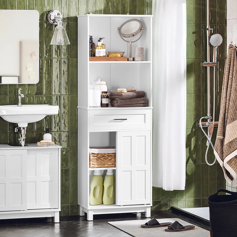 SoBuy BZR141-W Armoire de Salle de Bain Meuble Colonne Meuble de Rangement de Salle de Bain Armoire Haute