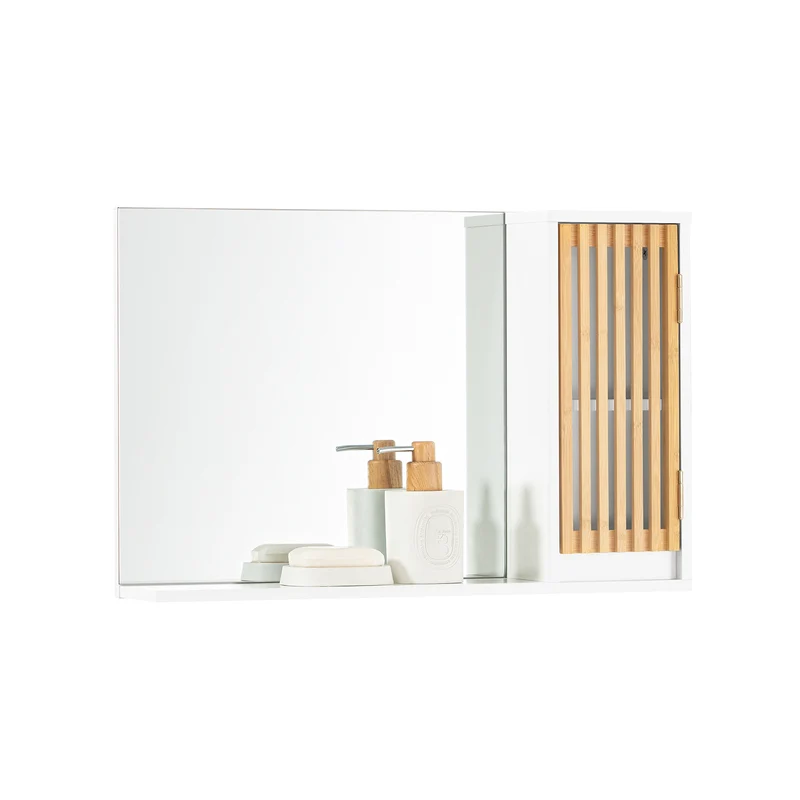 SoBuy BZR128-W Miroir de Salle de Bain avec Étagère Plateau Commode Armoire Murale Miroir Mural Meuble Salle de Bain Suspendue Placard Mural