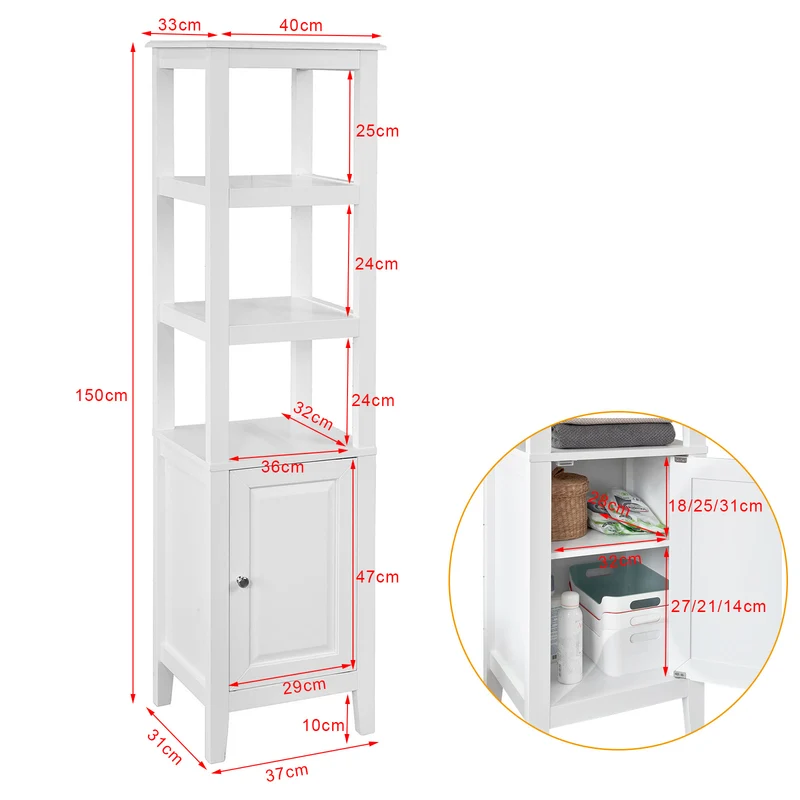 SoBuy FRG205-W Meuble Colonne de Salle de Bain Armoire Toilette haute – Blanc