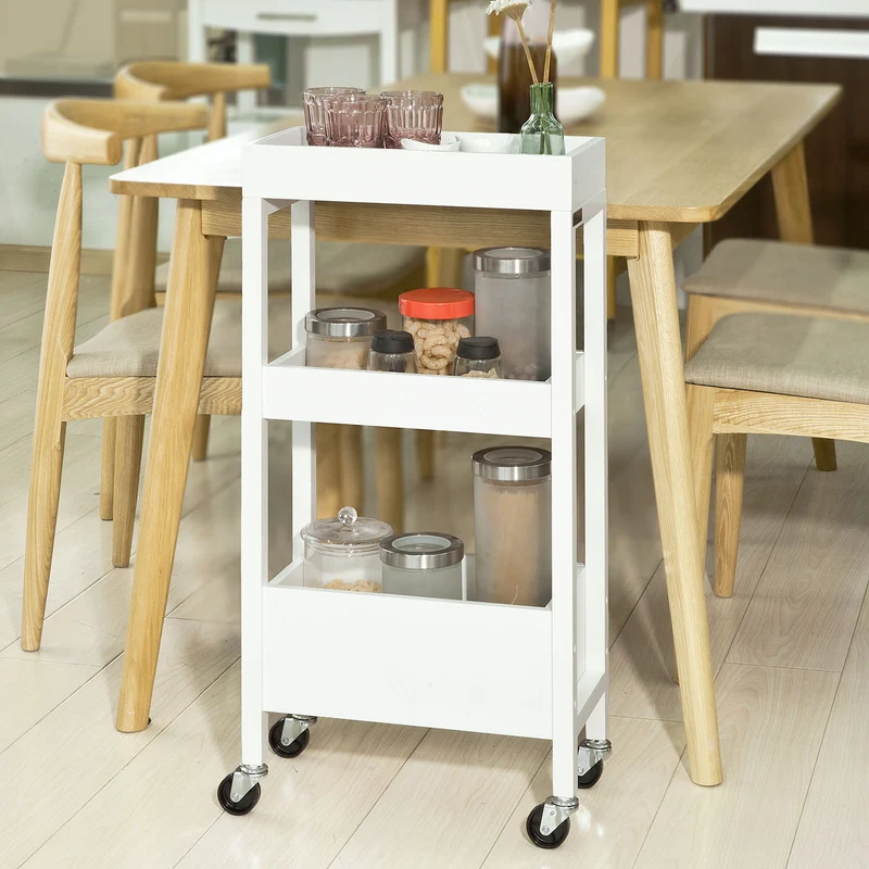 SoBuy FKW49-W Tour de rangement Desserte Chariot de stockage en bois