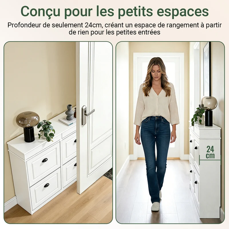 SoBuy FSR79-WG Meuble à Chaussures Slim 23 cm – 16 Paires, 4 Abattants, Blanc Effet Bois Vieilli