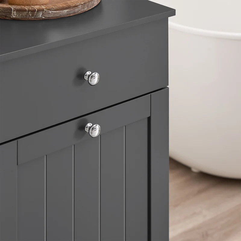 SoBuy BZR21-II-DG Meuble Salle de Bain avec Panier à Linge, 1 Tiroir et 1 Panier, Pliable, pour Salle de Bain et WC, Rangement Optimisé – L40×P38×H90 cm, Gris